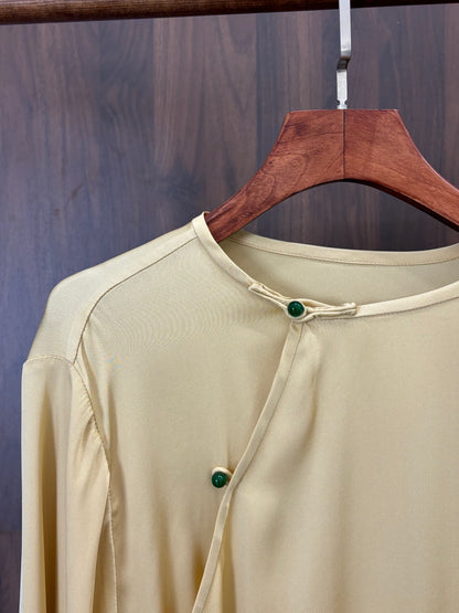 黃色蠶絲刺繡襯衣 Yellow Silk Embroidered Shirt - Luxe Orienta CO., LIMITED