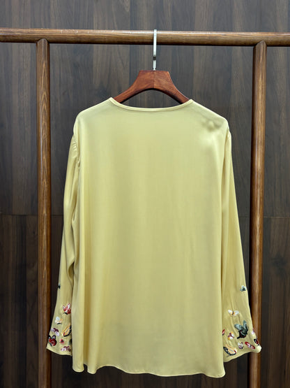 黃色蠶絲刺繡襯衣 Yellow Silk Embroidered Shirt - Luxe Orienta CO., LIMITED