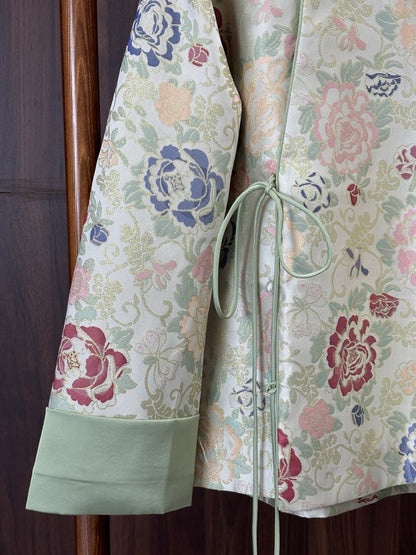 人絲提花綠色斜襟上衣 Green Rayon Jacquard Slanted Collar Top - Luxe Orienta CO., LIMITED