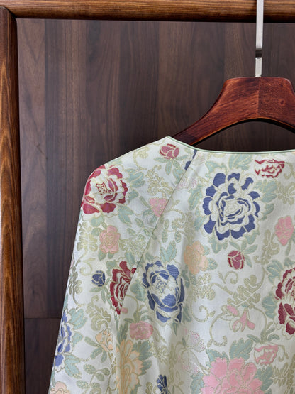 人絲提花綠色斜襟上衣 Green Rayon Jacquard Slanted Collar Top - Luxe Orienta CO., LIMITED