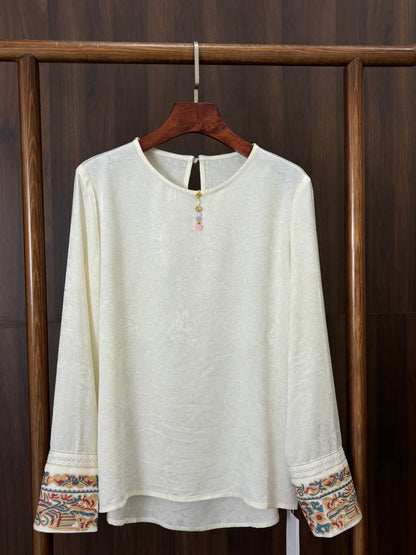 白色人絲提花上衣 White Rayon Jacquard Top - Luxe Orienta CO., LIMITED