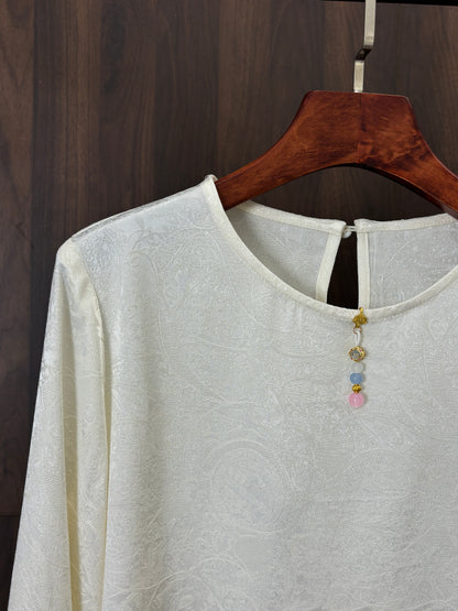 白色人絲提花上衣 White Rayon Jacquard Top - Luxe Orienta CO., LIMITED