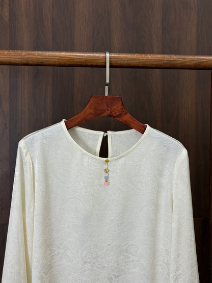 白色人絲提花上衣 White Rayon Jacquard Top - Luxe Orienta CO., LIMITED