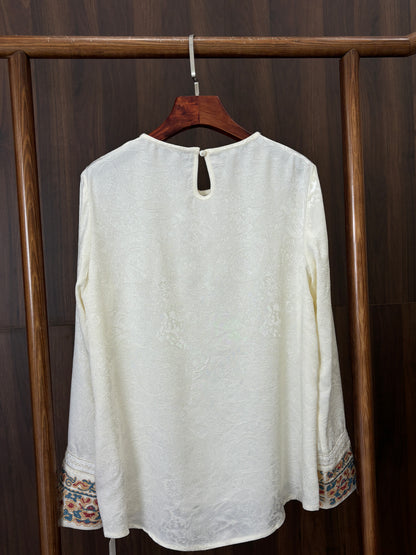 白色人絲提花上衣 White Rayon Jacquard Top - Luxe Orienta CO., LIMITED