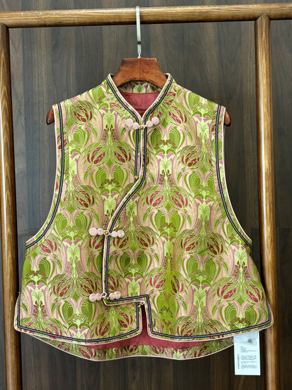 綠色桑蠶絲宋錦馬甲 Green Silk Songjin Vest - Luxe Orienta CO., LIMITED