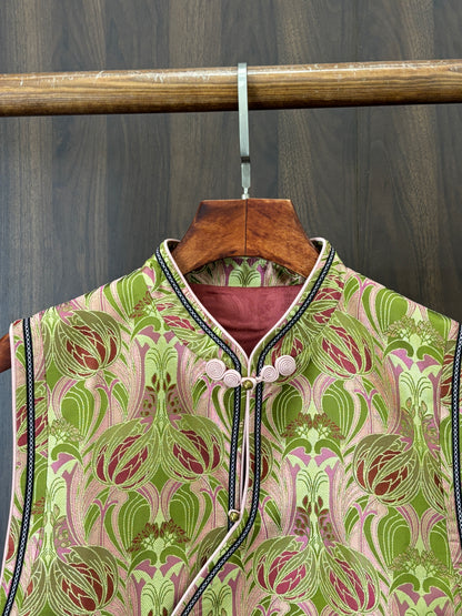 綠色桑蠶絲宋錦馬甲 Green Silk Songjin Vest - Luxe Orienta CO., LIMITED