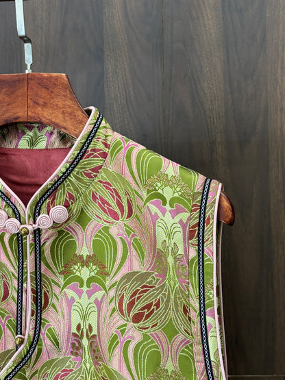 綠色桑蠶絲宋錦馬甲 Green Silk Songjin Vest - Luxe Orienta CO., LIMITED