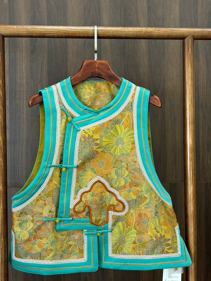 藍色桑蠶絲宋錦如意馬甲 Blue Silk Songjin Ruyi Vest - Luxe Orienta CO., LIMITED