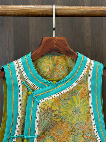 藍色桑蠶絲宋錦如意馬甲 Blue Silk Songjin Ruyi Vest - Luxe Orienta CO., LIMITED