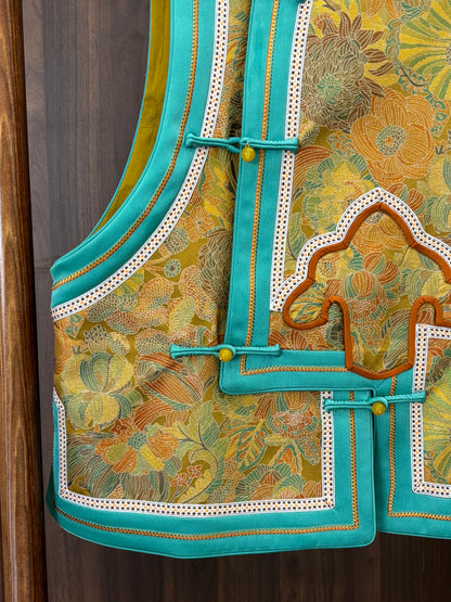 藍色桑蠶絲宋錦如意馬甲 Blue Silk Songjin Ruyi Vest - Luxe Orienta CO., LIMITED