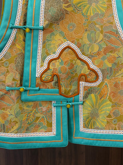 藍色桑蠶絲宋錦如意馬甲 Blue Silk Songjin Ruyi Vest - Luxe Orienta CO., LIMITED