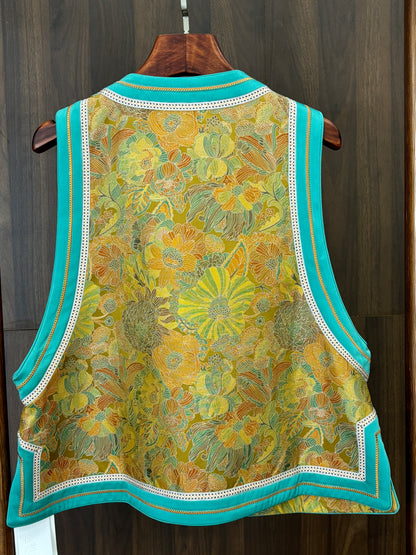 藍色桑蠶絲宋錦如意馬甲 Blue Silk Songjin Ruyi Vest - Luxe Orienta CO., LIMITED