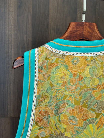 藍色桑蠶絲宋錦如意馬甲 Blue Silk Songjin Ruyi Vest - Luxe Orienta CO., LIMITED