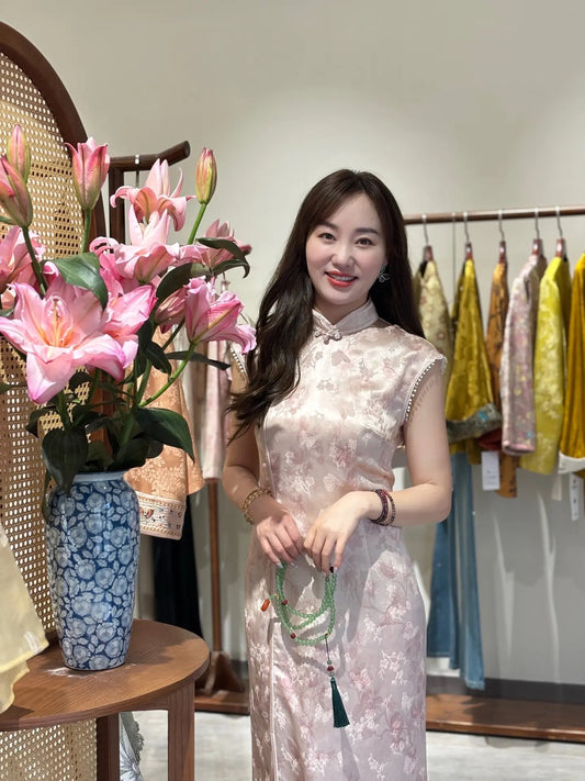 粉色桑蠶絲旗袍 Pink Silk Qipao - Luxe Orienta CO., LIMITED