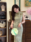綠色無袖旗袍 Green Sleeveless Qipao - Luxe Orienta CO., LIMITED