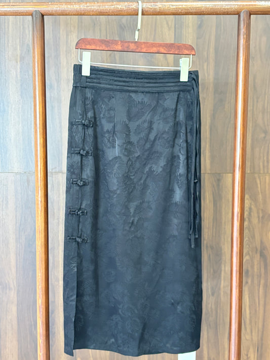 黑色真絲亞麻半裙 Black Silk-Linen Midi Skirt