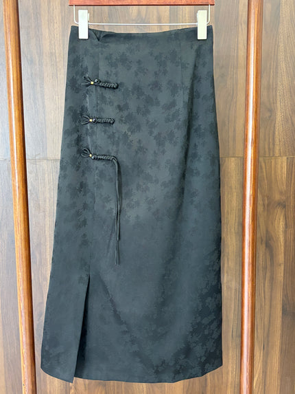 黑色真絲加人絲半裙 Black Silk Blend Midi Skirt - Luxe Orienta CO., LIMITED
