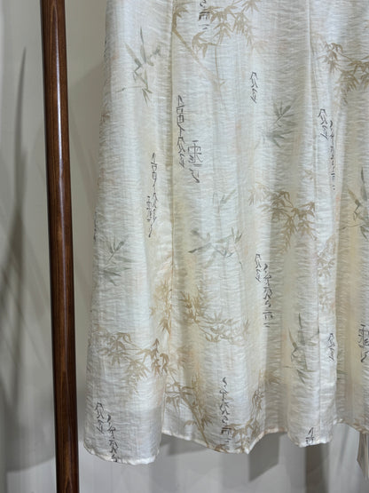 白色竹葉印花改良版旗袍 White Bamboo Print Modern Qipao - Luxe Orienta CO., LIMITED