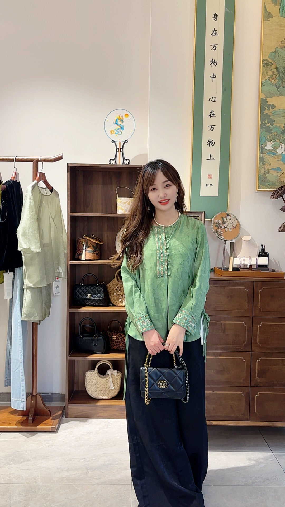 Green Silk Embroidered Blouse | Luxe Orienta Modern Chinese Top - Luxe Orienta CO., LIMITED