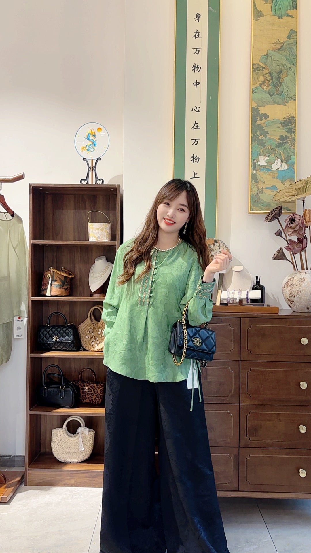 Green Silk Embroidered Blouse | Luxe Orienta Modern Chinese Top - Luxe Orienta CO., LIMITED