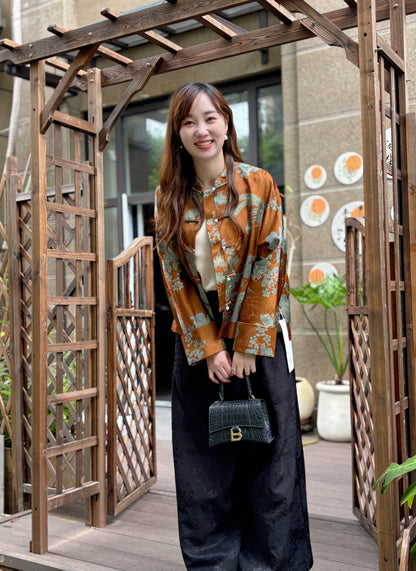 Brown Viscose Xiangyunsha Silk "Flying Phoenix" Jacket – Heritage-Inspired Elegance by LUXE ORIENTA - Luxe Orienta CO., LIMITED