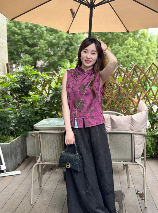 Purple Jacquard Vest | Luxe Orienta Modern Chinese Style Vest
