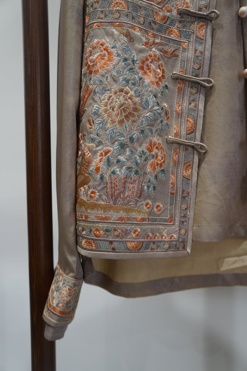 Beige Heavy Embroidery Suit Set | Modern Chinese Elegance - Luxe Orienta CO., LIMITED