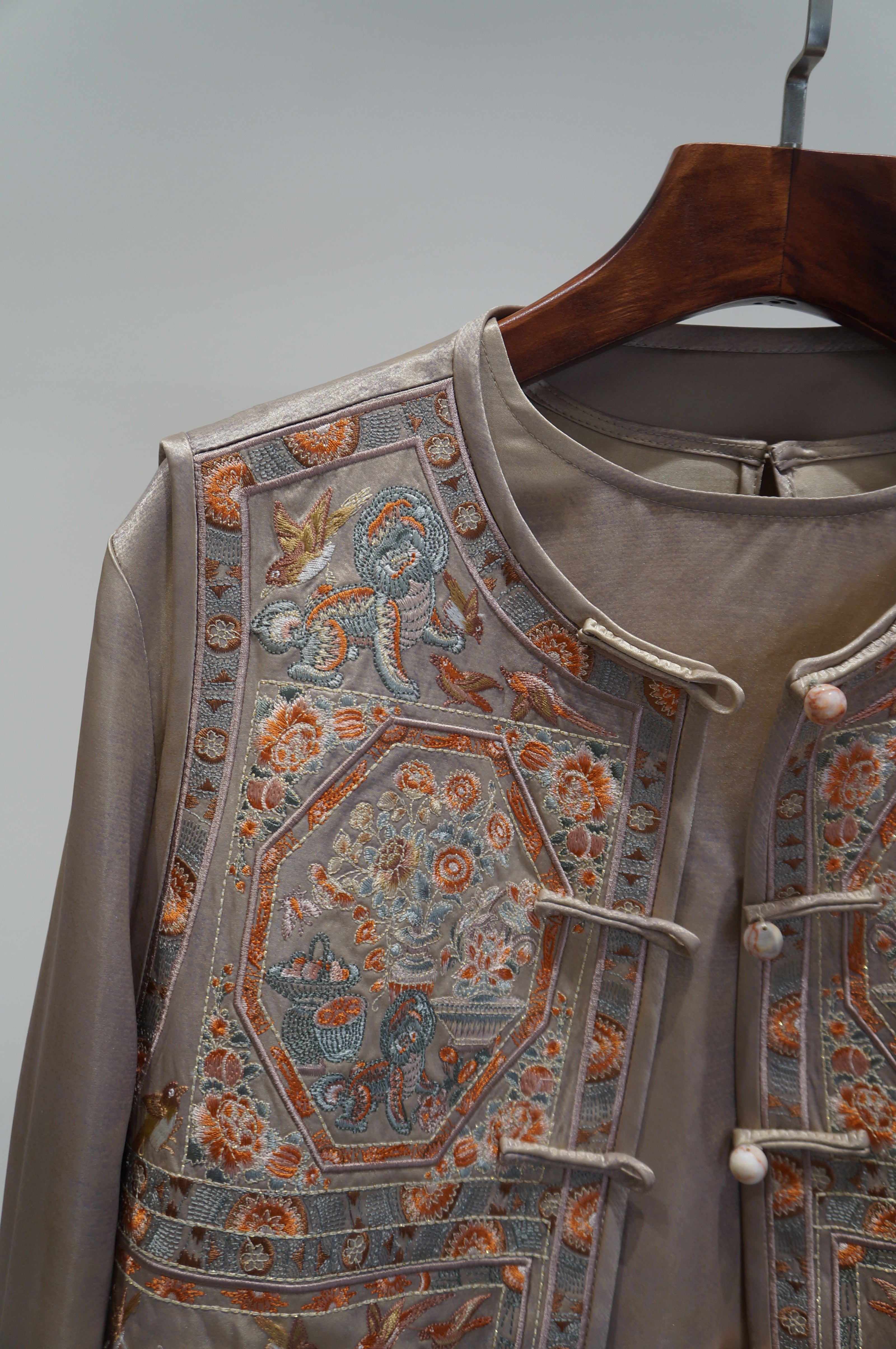 Beige Heavy Embroidery Suit Set | Modern Chinese Elegance - Luxe Orienta CO., LIMITED