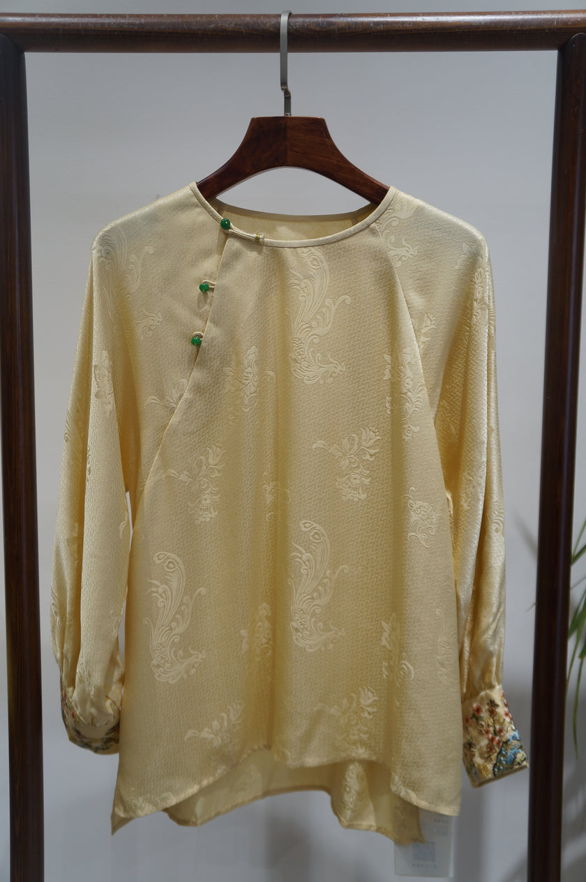Yellow Mulberry Silk Embroidered Blouse | Refined Chinese Elegance - Luxe Orienta CO., LIMITED