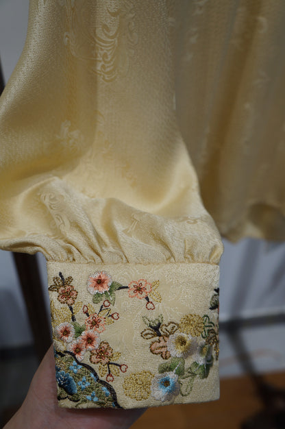 Yellow Mulberry Silk Embroidered Blouse | Refined Chinese Elegance