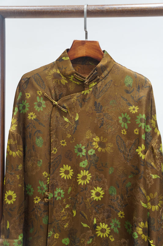 Brown Daisy Xiangyunsha Blouse | Modern Chinese Elegance