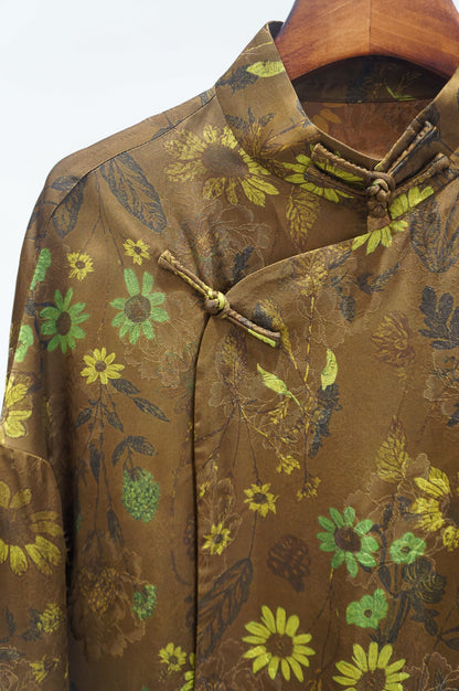 Brown Daisy Xiangyunsha Blouse | Modern Chinese Elegance