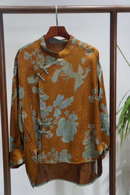 Brown Phoenix Xiangyunsha Blouse | Elegance in Flight