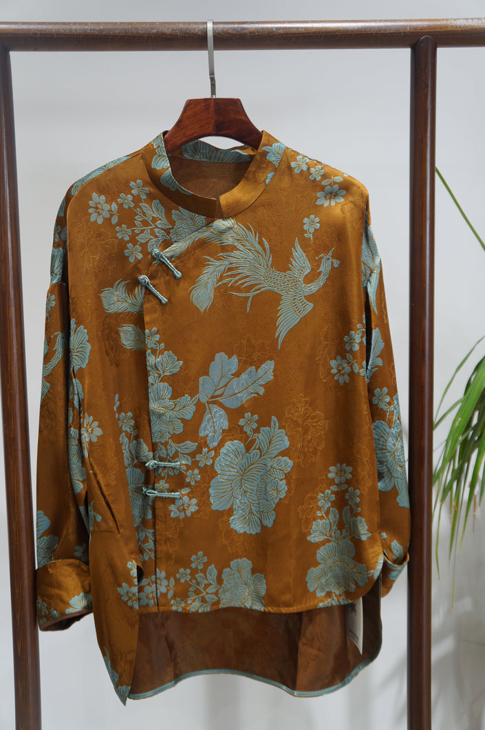 Brown Phoenix Xiangyunsha Blouse | Elegance in Flight - Luxe Orienta CO., LIMITED