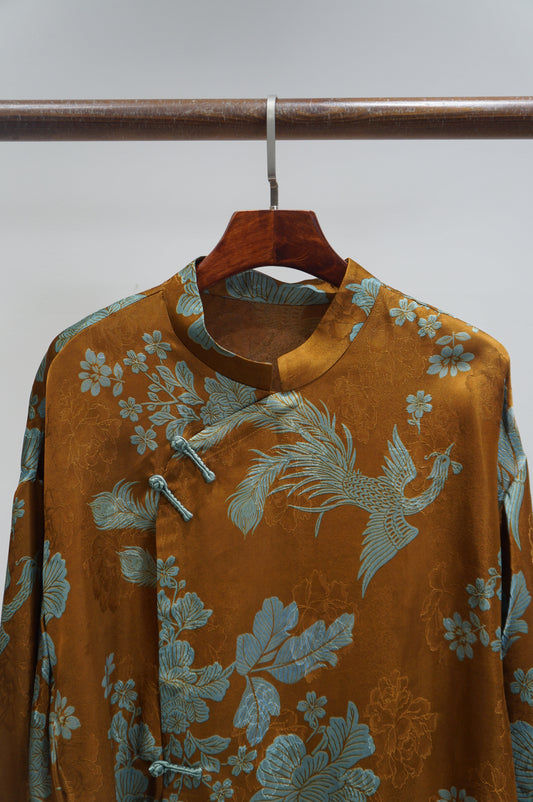 Brown Phoenix Xiangyunsha Blouse | Elegance in Flight