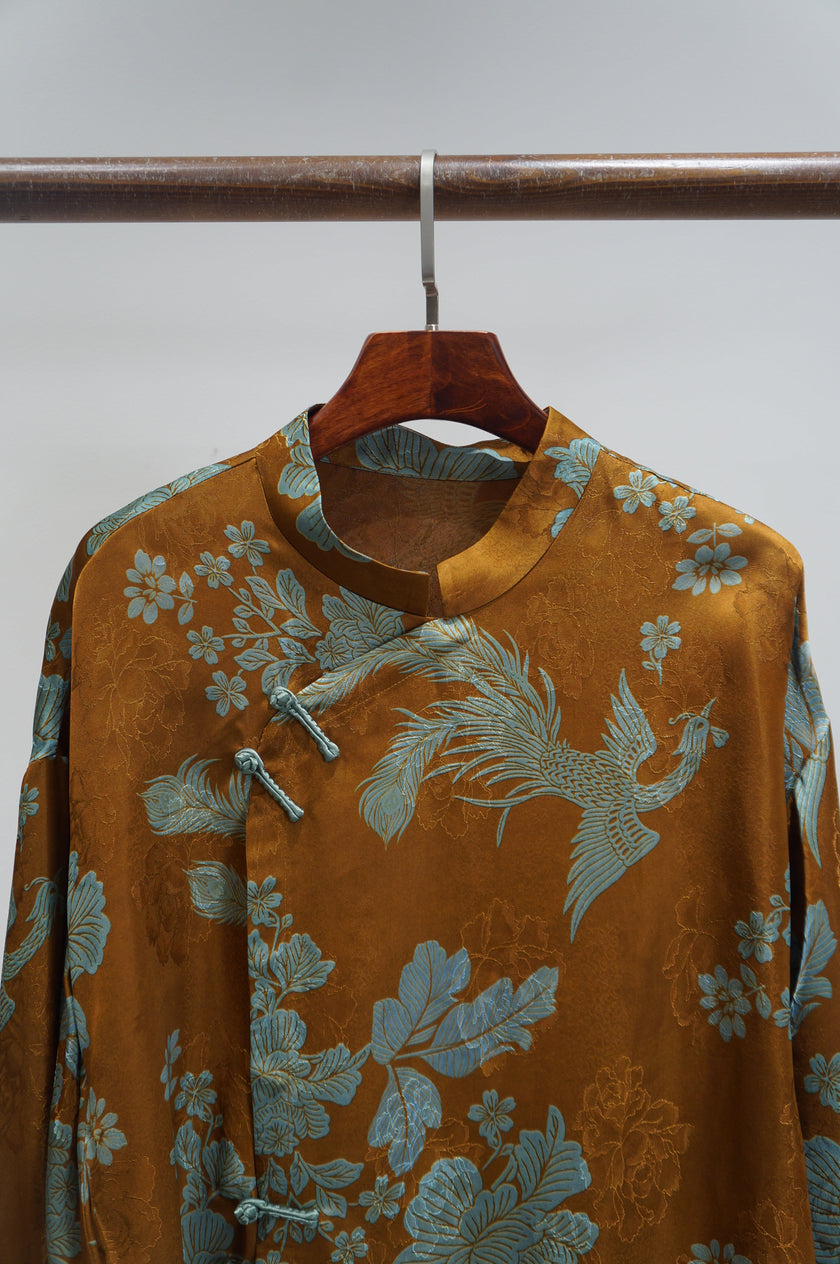 Brown Phoenix Xiangyunsha Blouse | Elegance in Flight - Luxe Orienta CO., LIMITED