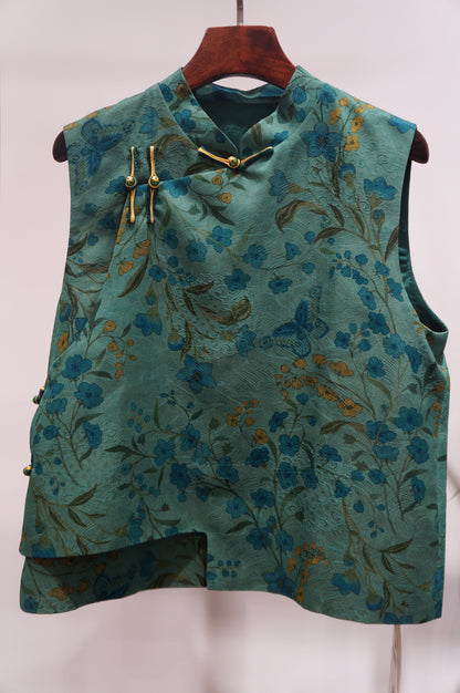 Green Mulberry Silk Vest | Modern Chinese Sophistication