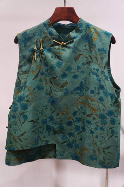Green Mulberry Silk Vest | Modern Chinese Sophistication - Luxe Orienta CO., LIMITED