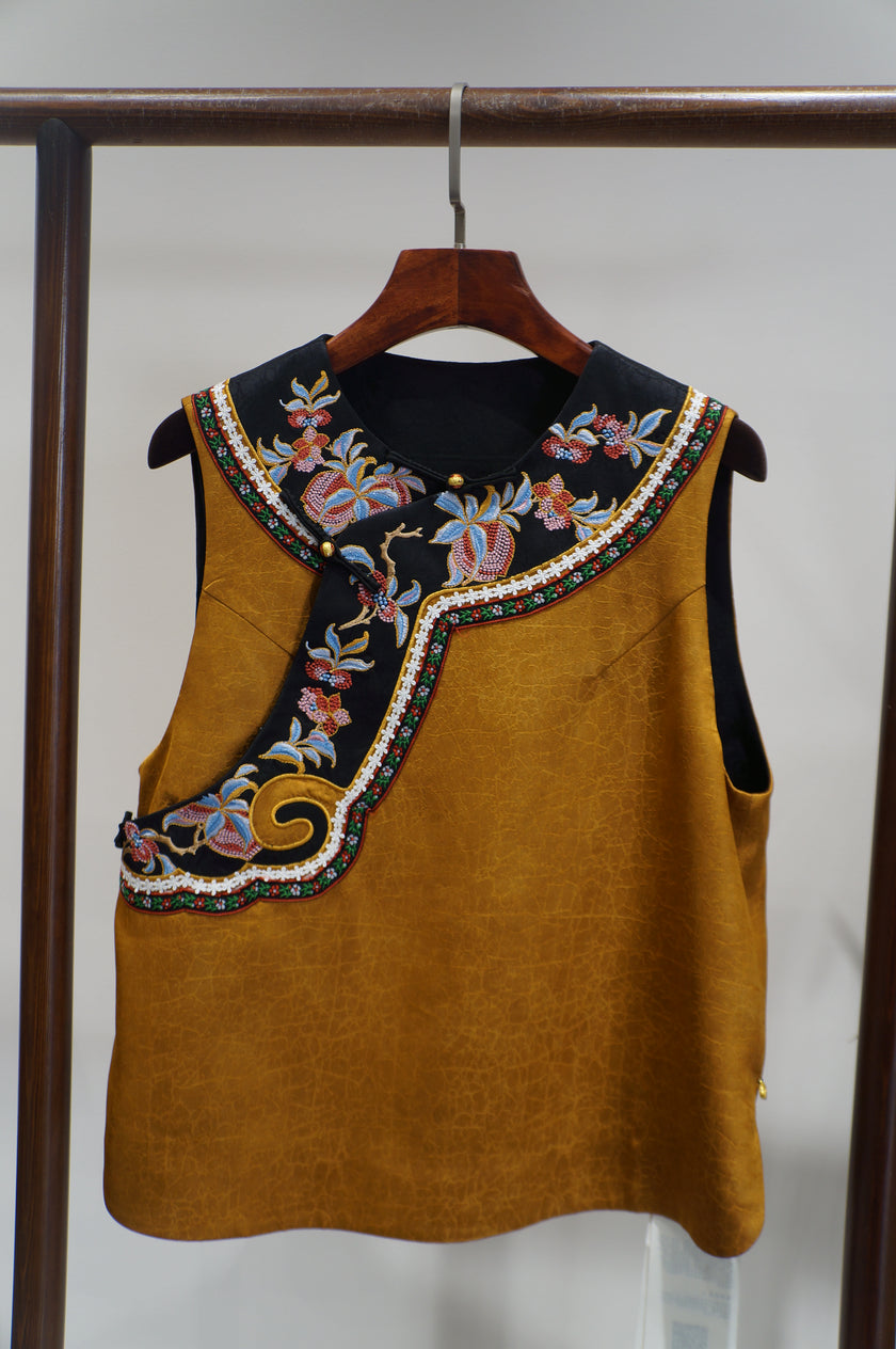 Yellow Rayon Xiangyunsha Vest | Modern Chinese Elegance - Luxe Orienta CO., LIMITED