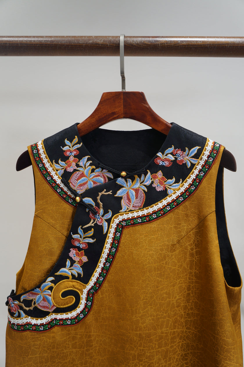 Yellow Rayon Xiangyunsha Vest | Modern Chinese Elegance - Luxe Orienta CO., LIMITED