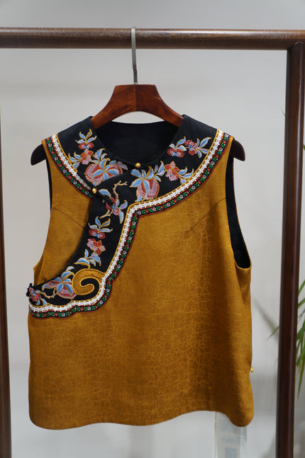 Yellow Rayon Xiangyunsha Vest | Modern Chinese Elegance - Luxe Orienta CO., LIMITED