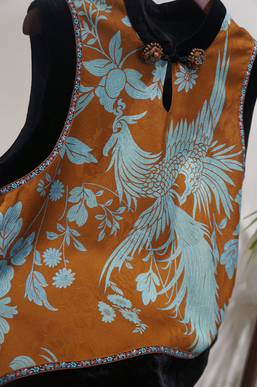 Brown Phoenix & Peony Xiangyunsha Vest | Symbolic Chinese Elegance - Luxe Orienta CO., LIMITED