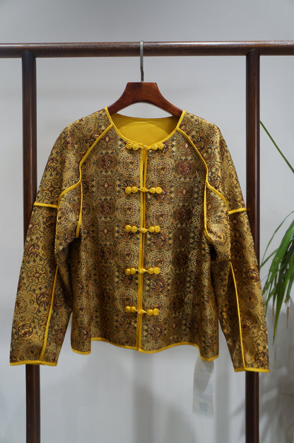 Yellow Mulberry Silk Shu Brocade Jacket with Pankou Buttons | Timeless Chinese Luxury