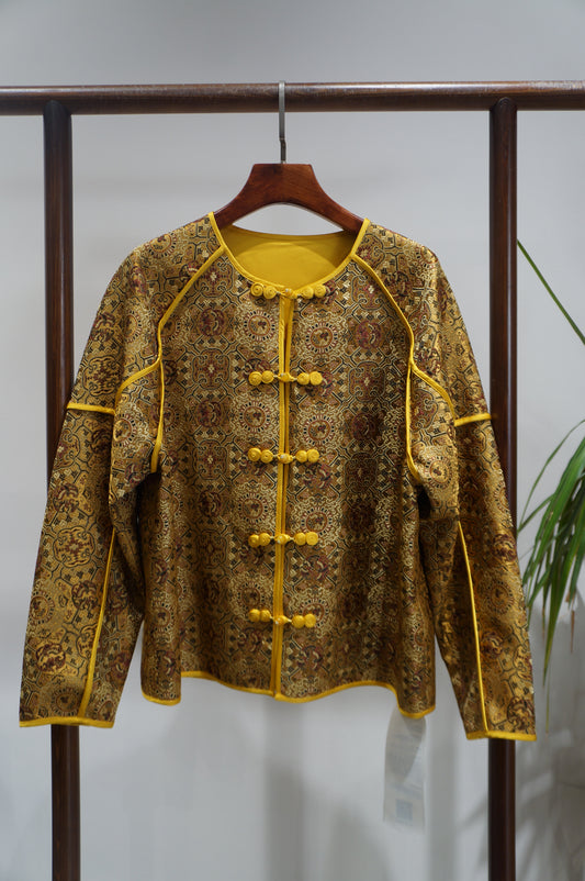 Yellow Mulberry Silk Shu Brocade Jacket with Pankou Buttons | Timeless Chinese Luxury