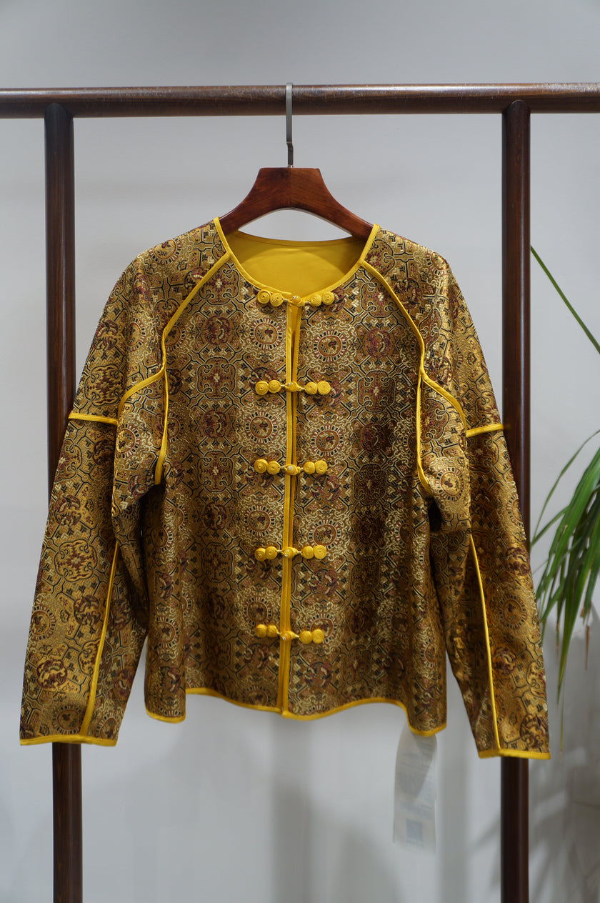 Yellow Mulberry Silk Shu Brocade Jacket with Pankou Buttons | Timeless Chinese Luxury - Luxe Orienta CO., LIMITED