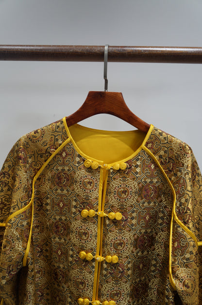 Yellow Mulberry Silk Shu Brocade Jacket with Pankou Buttons | Timeless Chinese Luxury