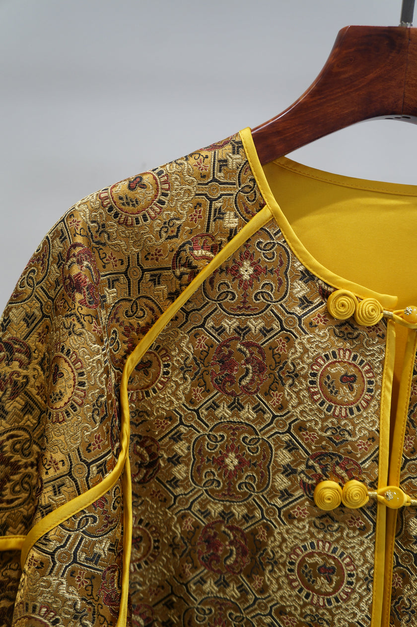 Yellow Mulberry Silk Shu Brocade Jacket with Pankou Buttons | Timeless Chinese Luxury - Luxe Orienta CO., LIMITED