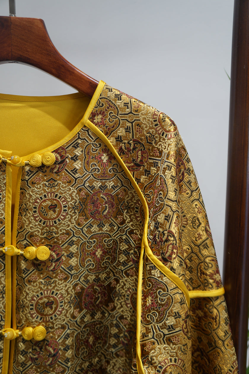 Yellow Mulberry Silk Shu Brocade Jacket with Pankou Buttons | Timeless Chinese Luxury - Luxe Orienta CO., LIMITED