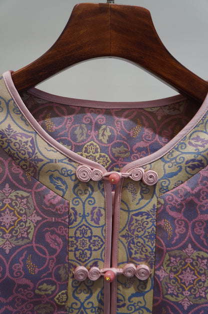 Pink Rayon Shu Brocade Jacket | Modern Chinese Refinement