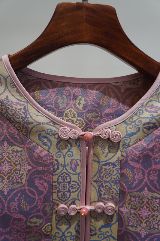 Pink Rayon Shu Brocade Jacket | Modern Chinese Refinement